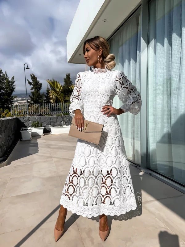 Women's Cocktail Lace Midi Party Dress - White