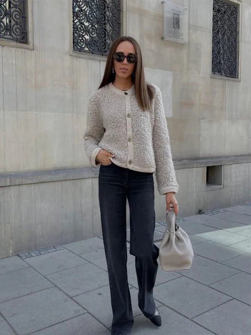 Women's Cropped Knit Ribbed Cardigan