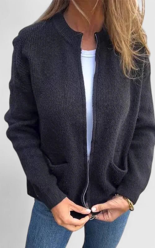 Women's Chunky Knit Bomber Cardigan - Black