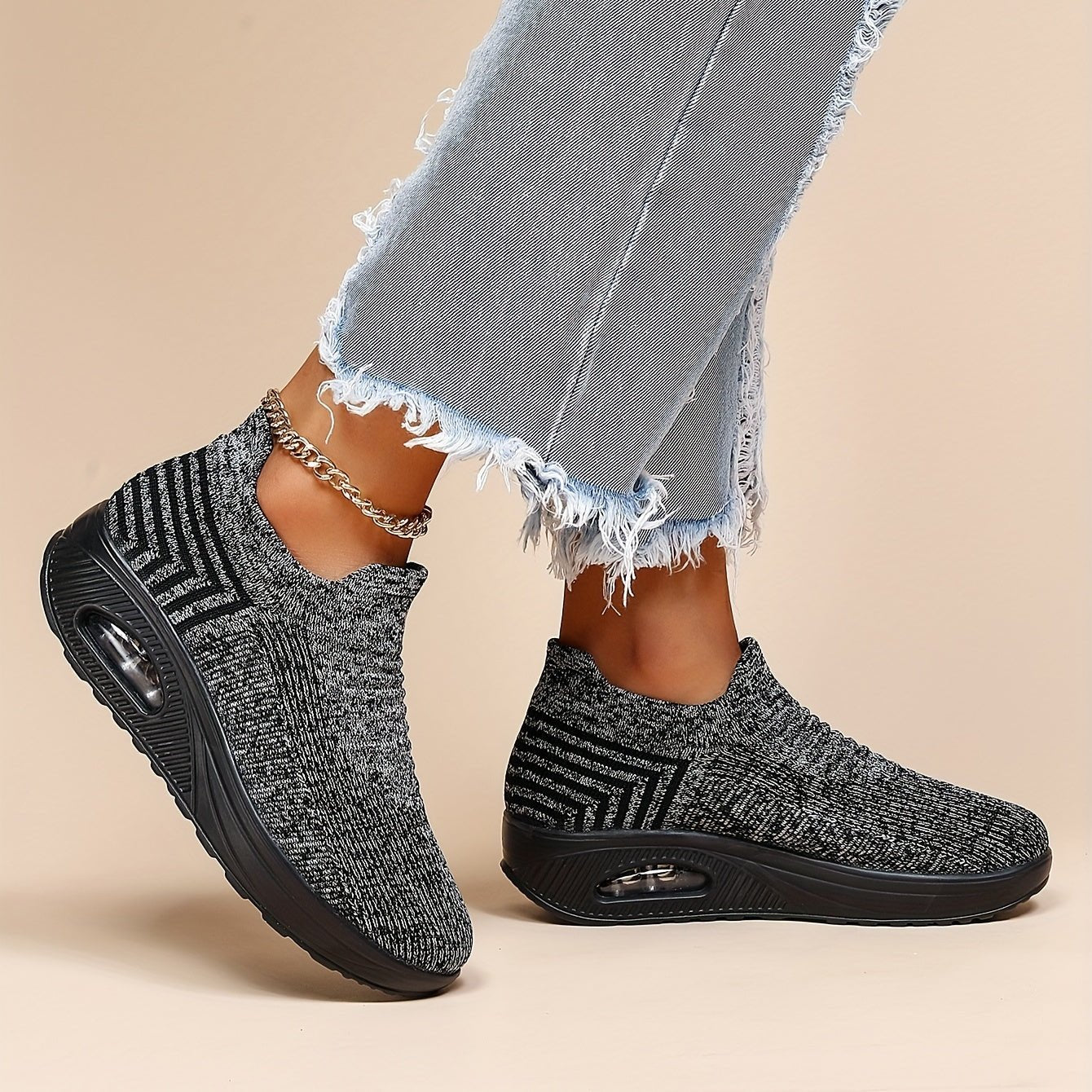 Women's Chunky Knit Platform Slip-On Trainers