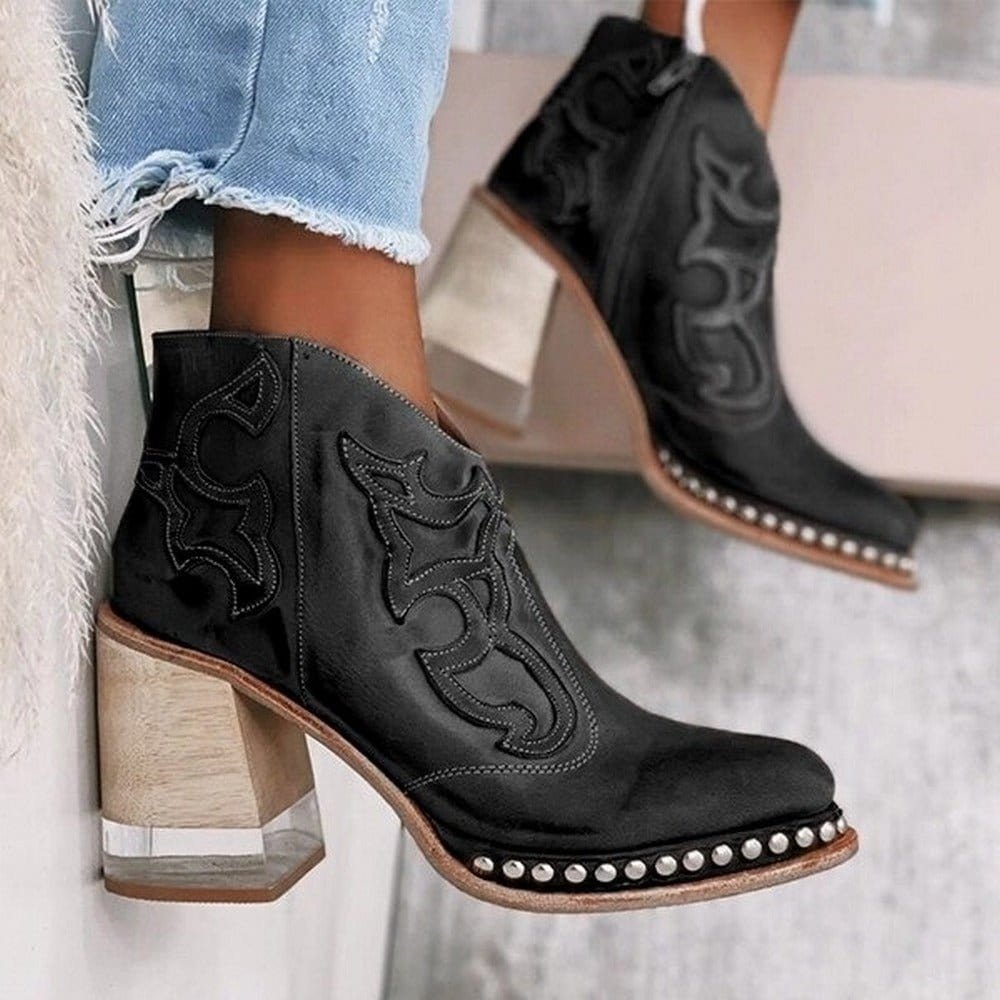 Women's Western Ankle Boots - Santafe Black