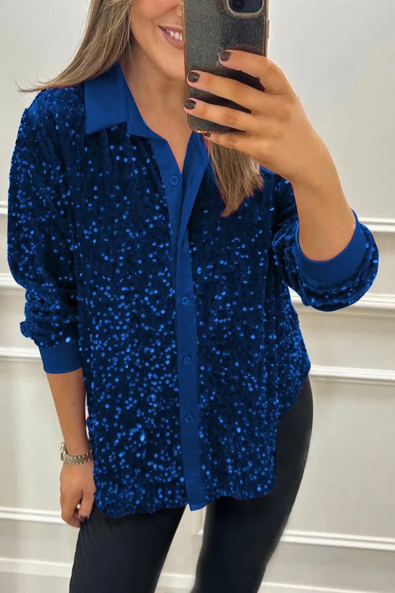 Women's Oversized Sequin Long Sleeve Shirt