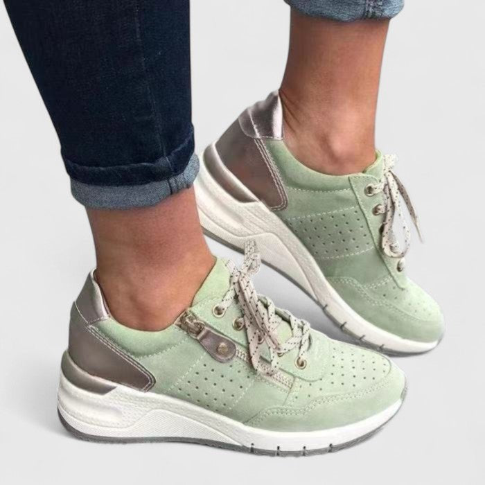 Women's Wedge Lace-Up Trainers - Green