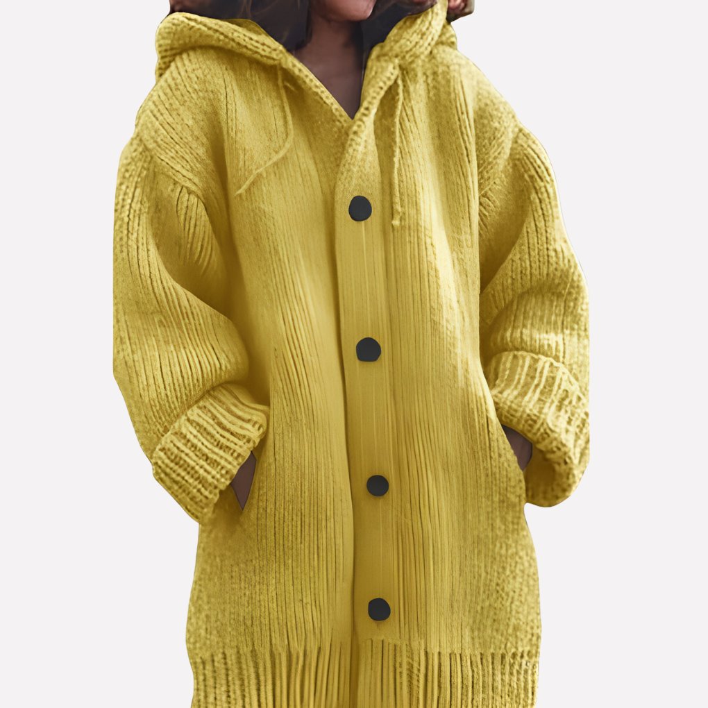 Women's Oversized Ribbed Longline Hooded Cardigan - Yellow