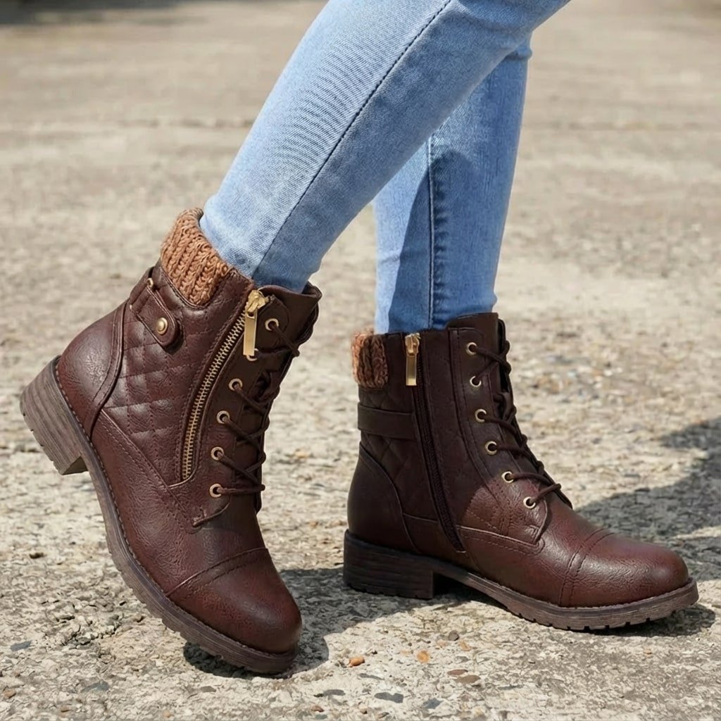 Women's Quilted Faux Leather Combat Ankle Boots