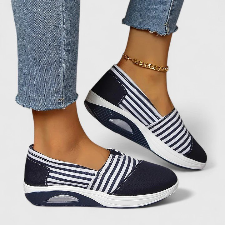 Women's Striped Slip-On Platform Wedge Trainers