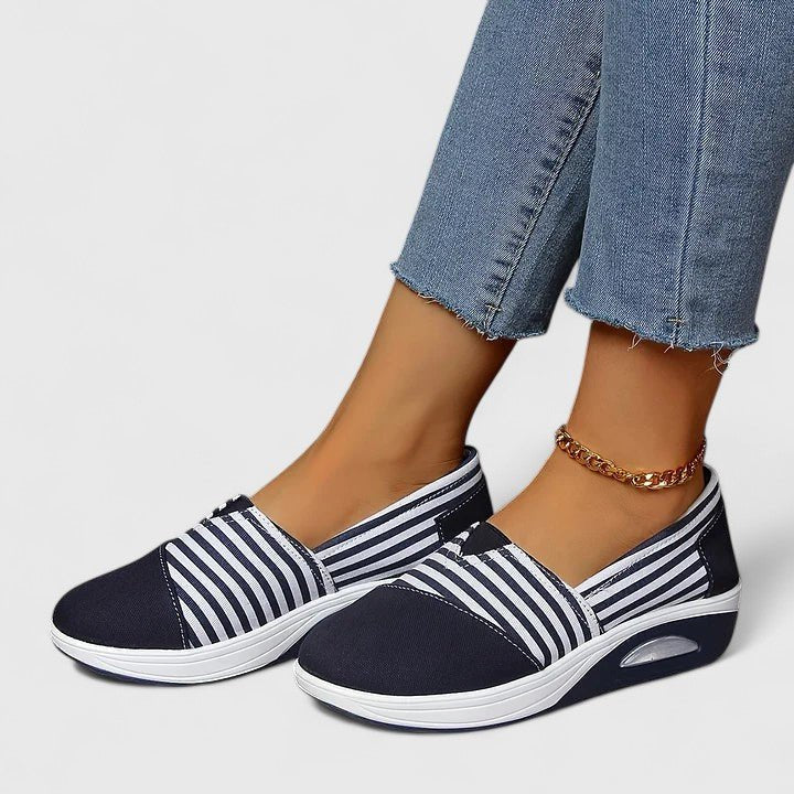 Women's Striped Slip-On Platform Wedge Trainers