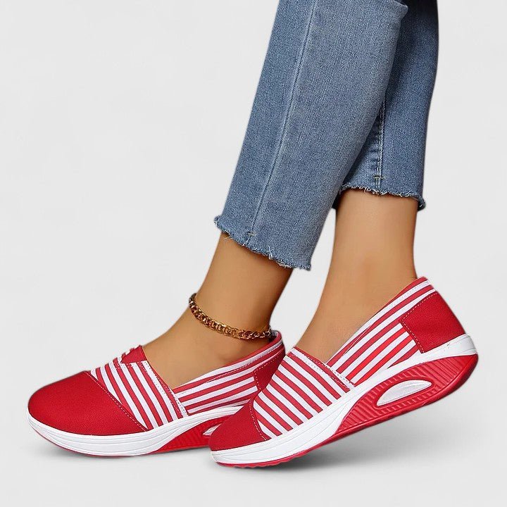 Women's Striped Slip-On Platform Wedge Trainers