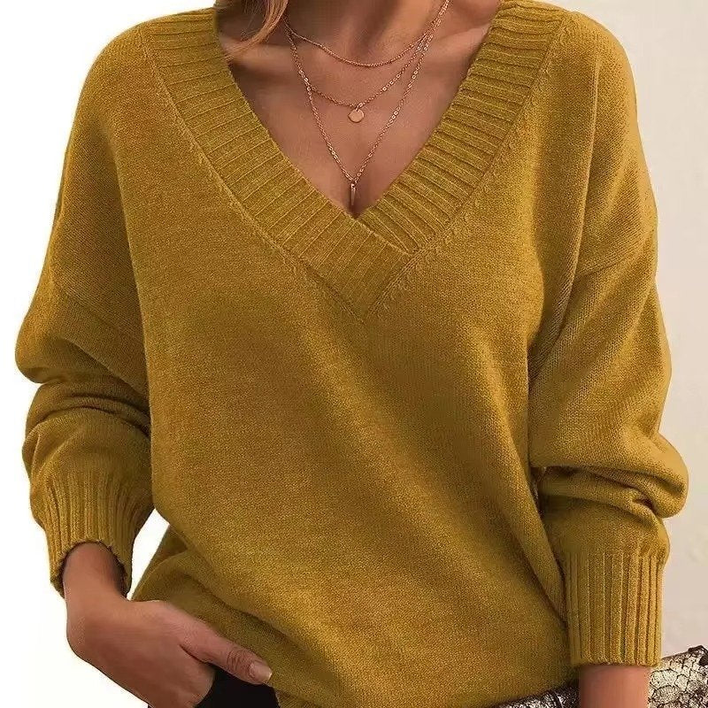 Women's Oversized V-Neck Knit Jumper - Ginger Yellow