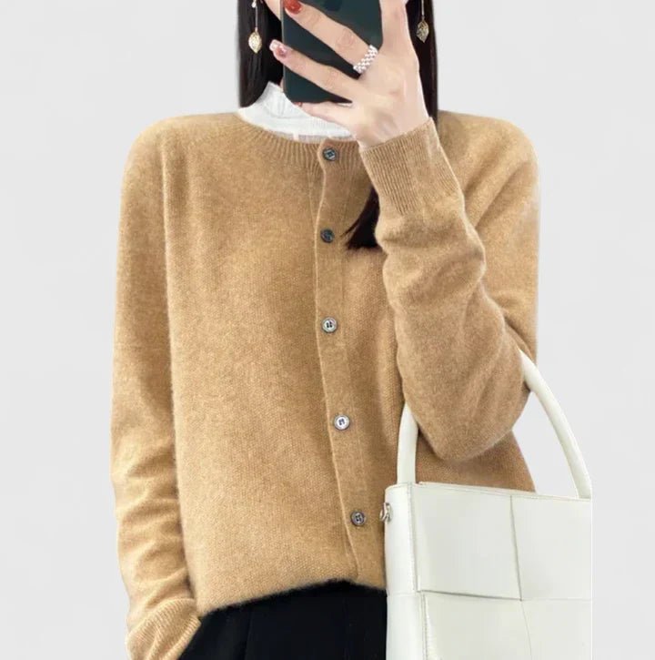 Women's Cropped Wool Cardigan - Camel