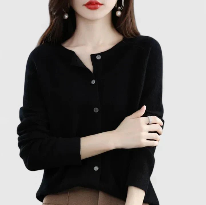 Women's Cropped Wool Cardigan - Black
