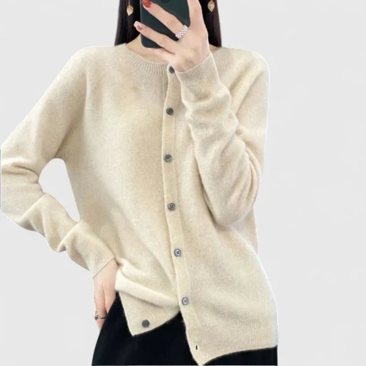 Women's Cropped Wool Cardigan - Beige