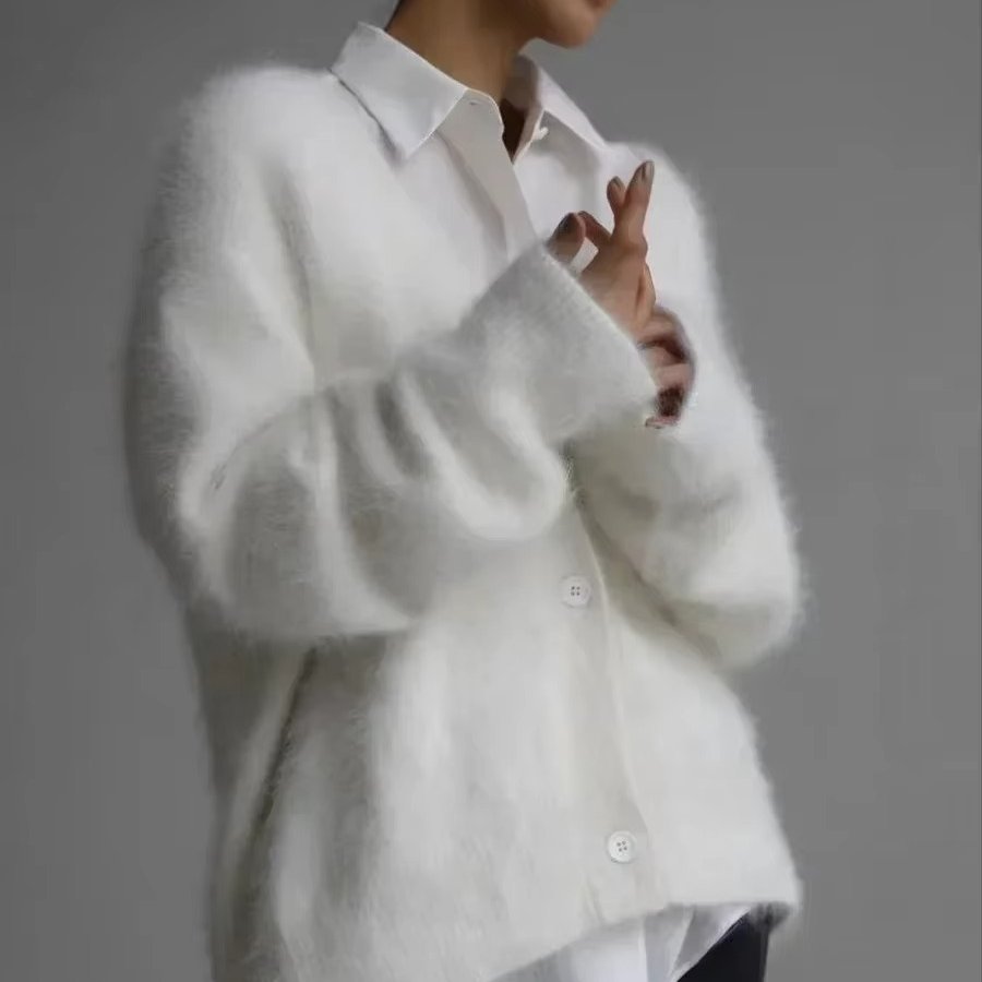 Women's Oversized V-Neck Cardigan - White