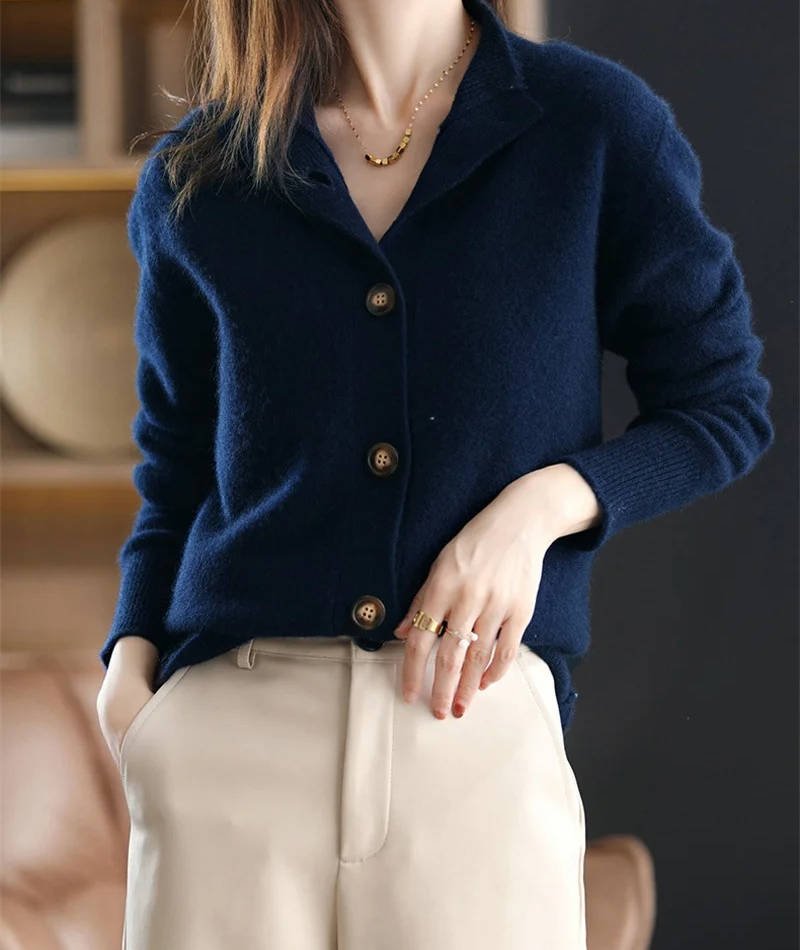 Women's Wool V-Neck Cardigan - Navy
