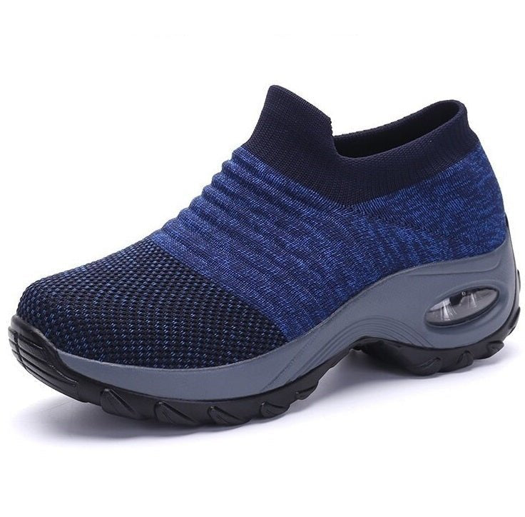Women's Chunky Knit Platform Slip-On Wedge Trainers - Blue (Grey Sole)