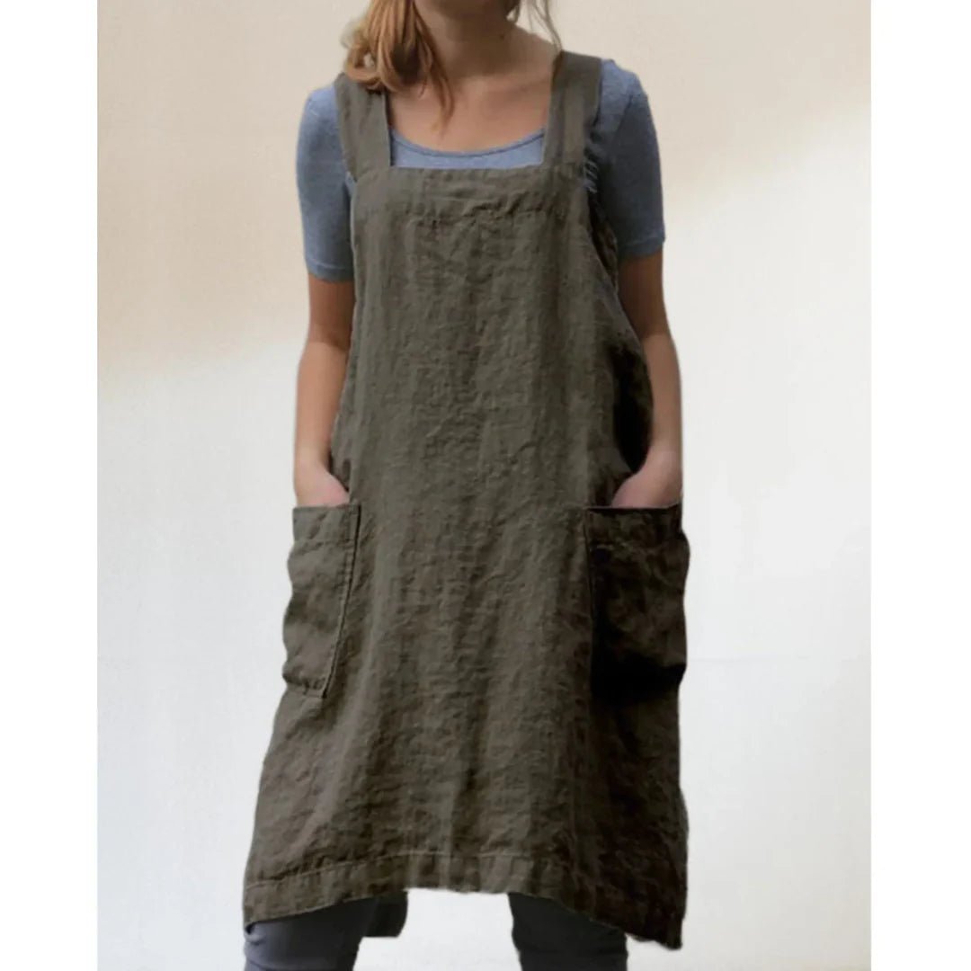 Women's Midi Pinafore Dress - Olive Green