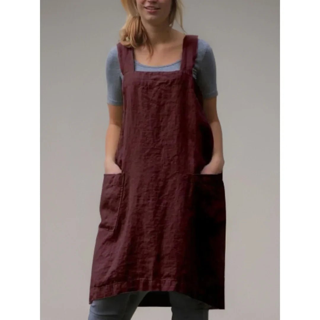 Women's Midi Pinafore Dress - Red Wine