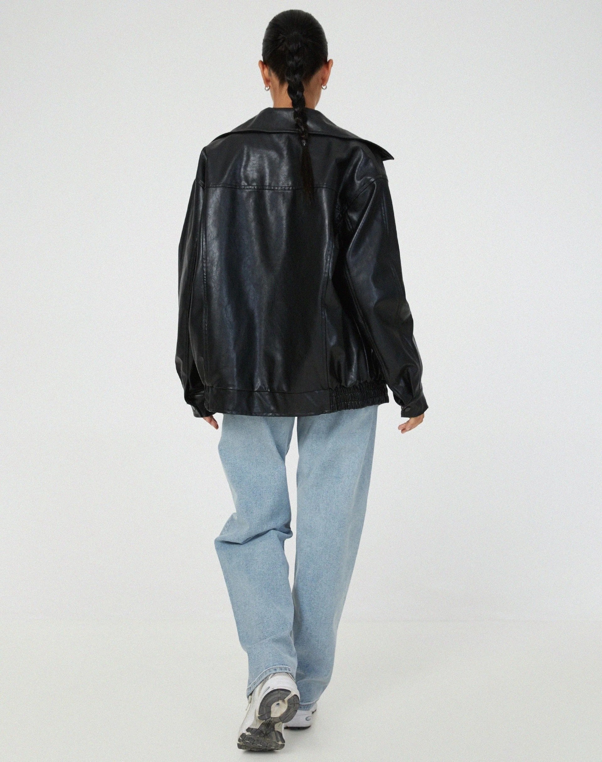Women's Oversized Faux Leather Bomber Jacket