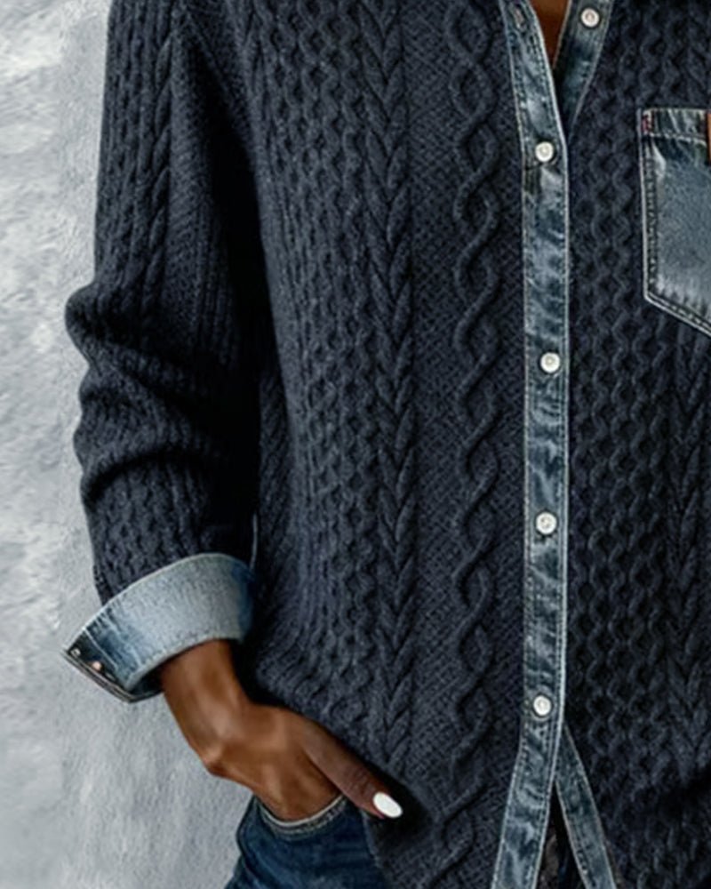 Women's Oversized Cable-Knit Shirt Jacket