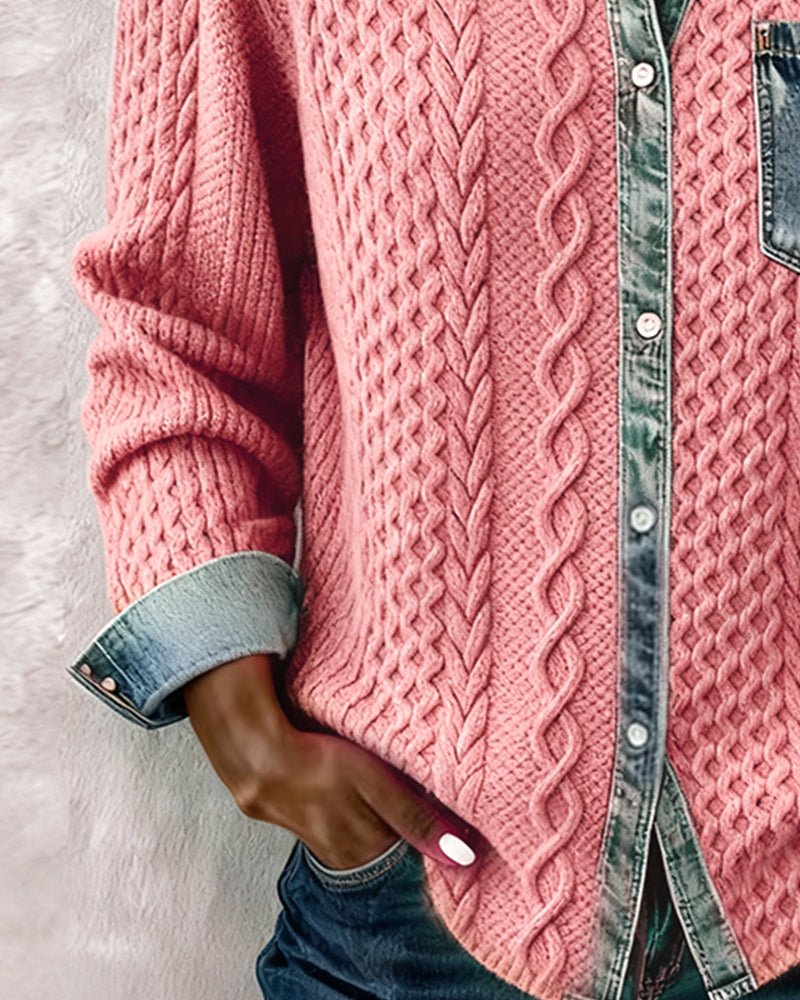 Women's Oversized Cable-Knit Shirt Jacket