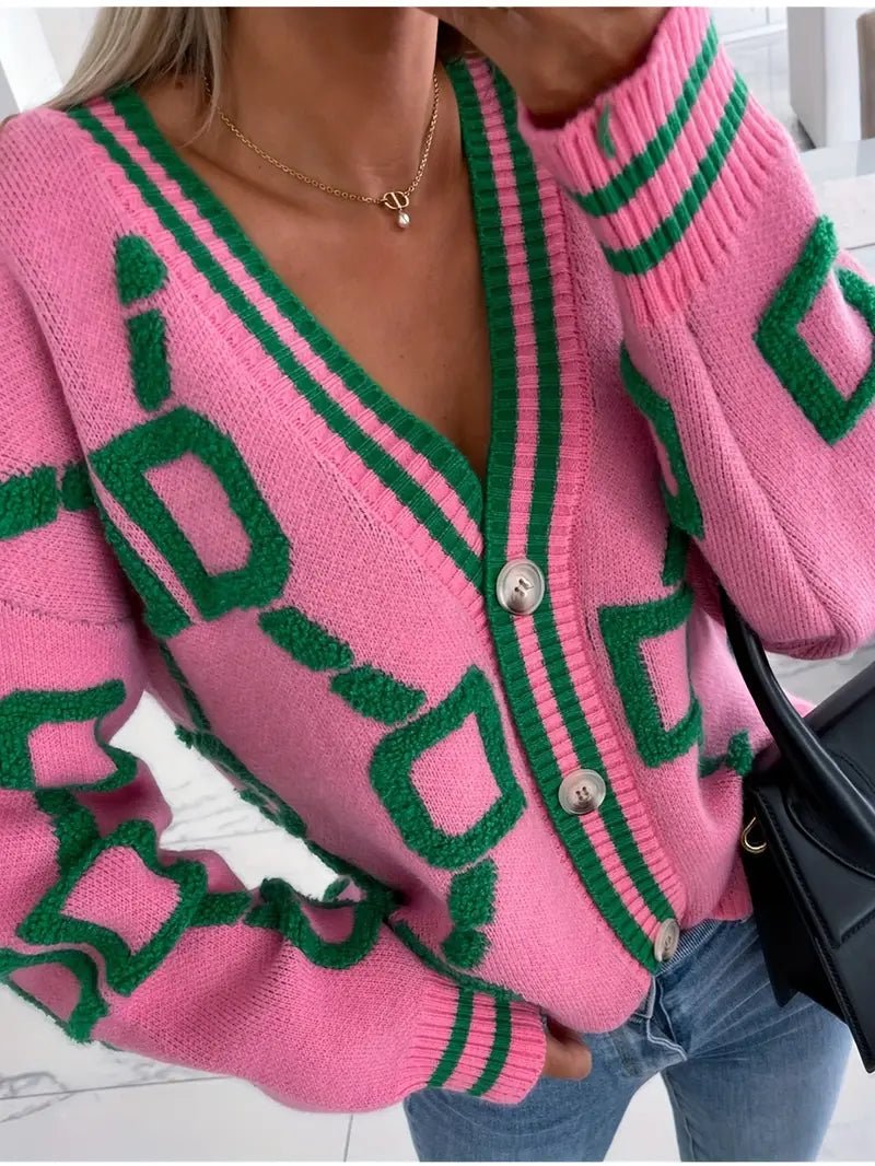 Women's V-Neck Knit Cardigan - Pink