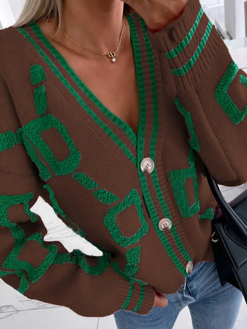 Women's V-Neck Knit Cardigan - Coffee