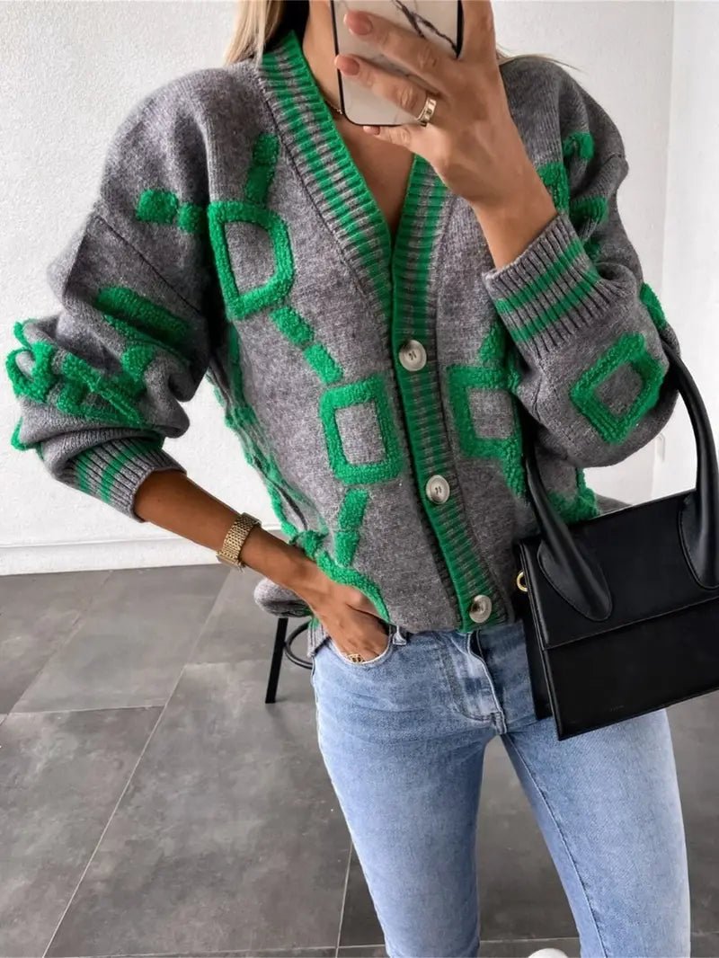 Women's V-Neck Knit Cardigan - Grey