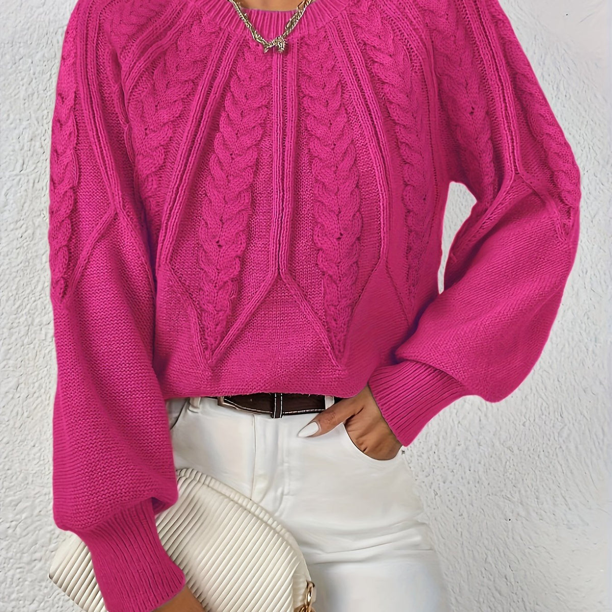 Women's Chunky Cropped Cable Knit Jumper - Rose Red