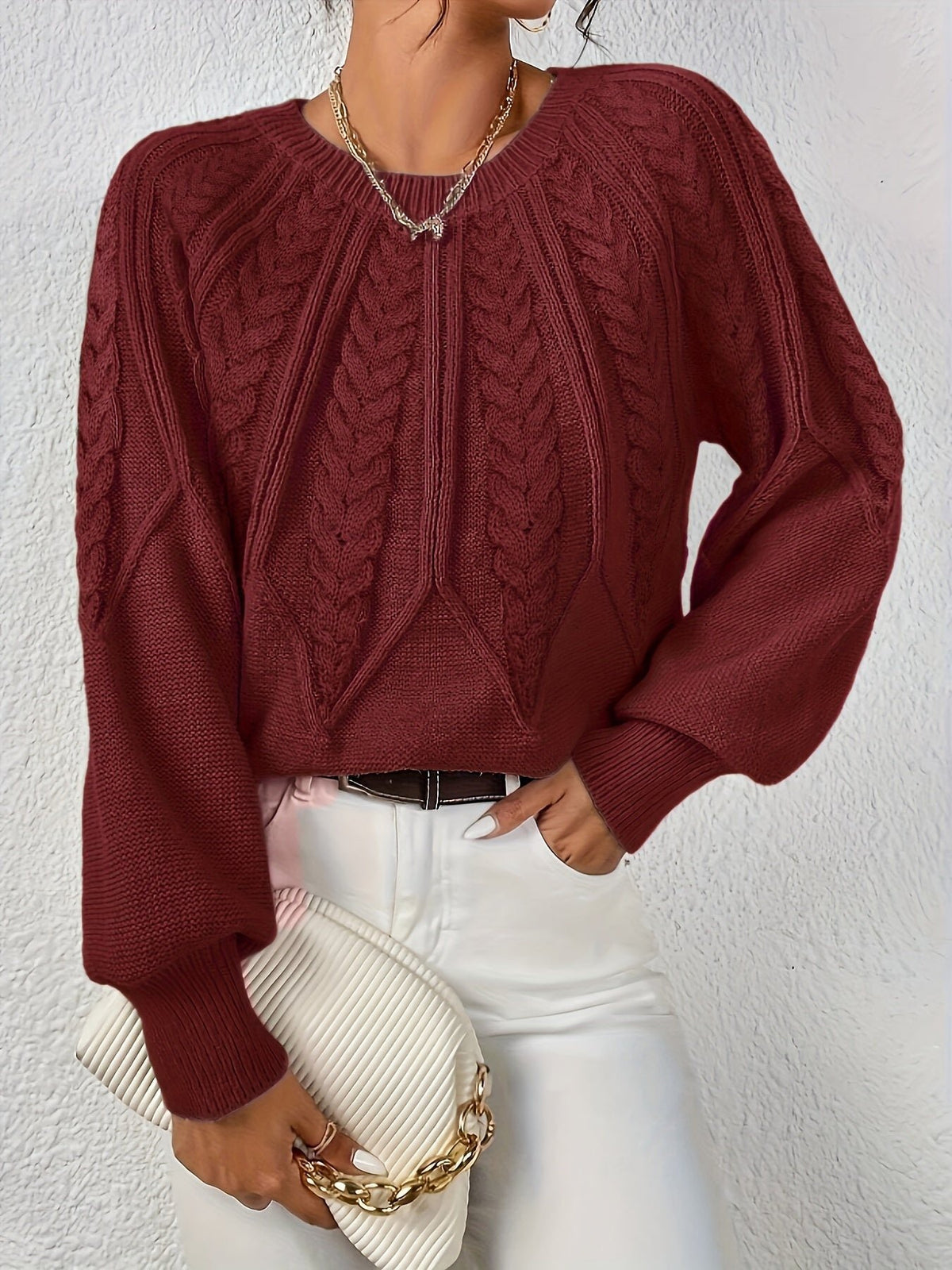 Women's Chunky Cropped Cable Knit Jumper