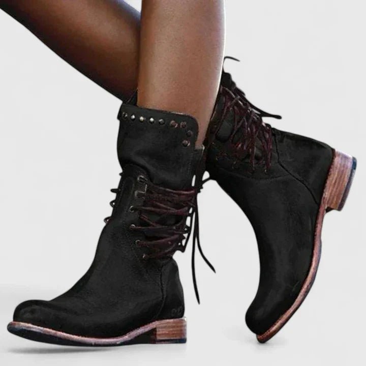 Women's Leather Combat Boots - Black