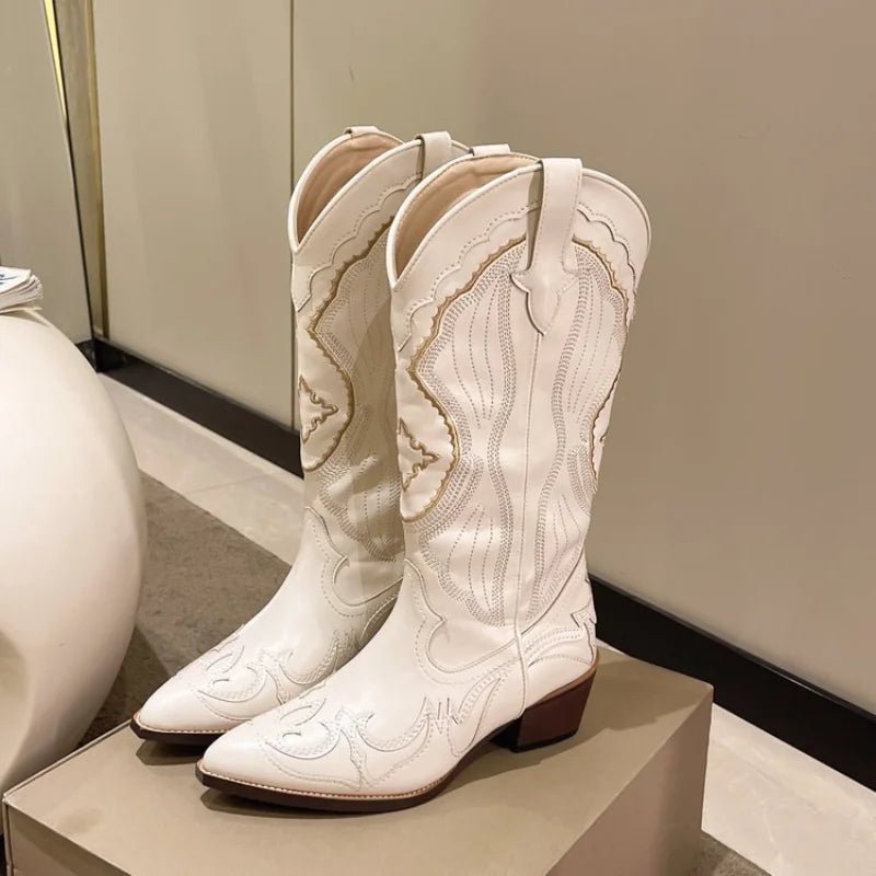 Women's Western Cowboy Boots - Beige