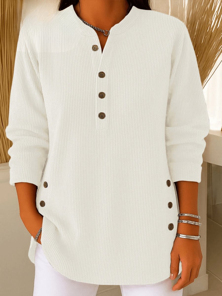 Women's Knit Henley Long Sleeve Tunic - White