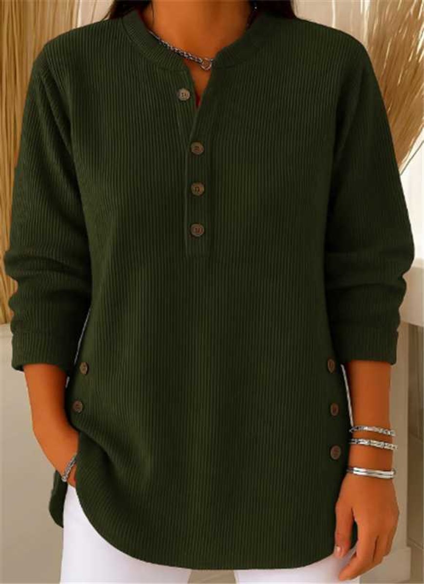 Women's Knit Henley Long Sleeve Tunic - Dark Green
