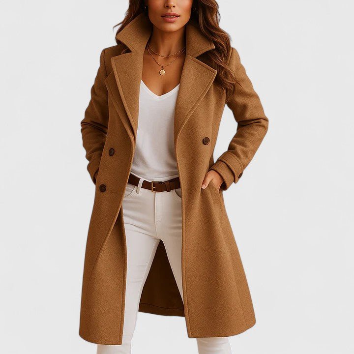 Women's Slim Longline Wool Coat - Camel
