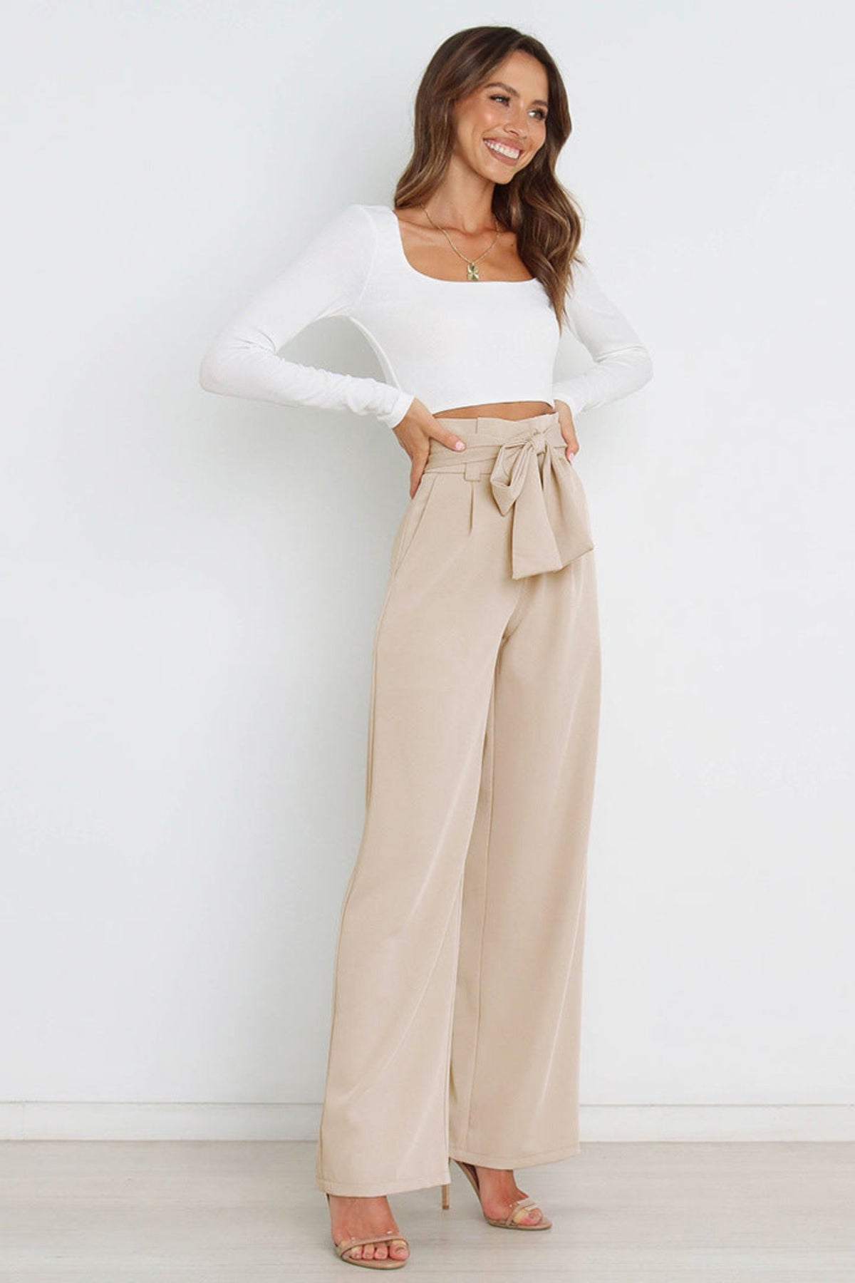 Women's High-Waisted Pleated Wide-Leg Trousers