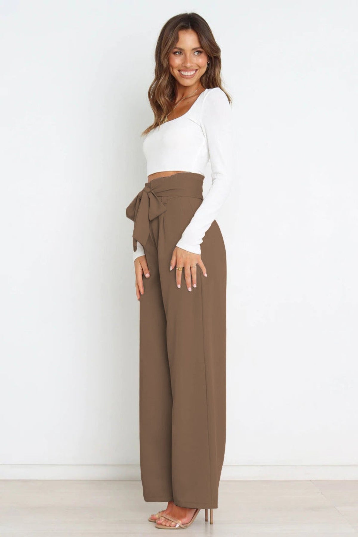 Women's High-Waisted Pleated Wide-Leg Trousers