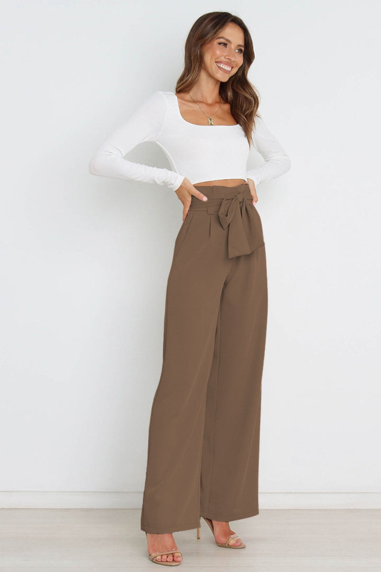 Women's High-Waisted Pleated Wide-Leg Trousers