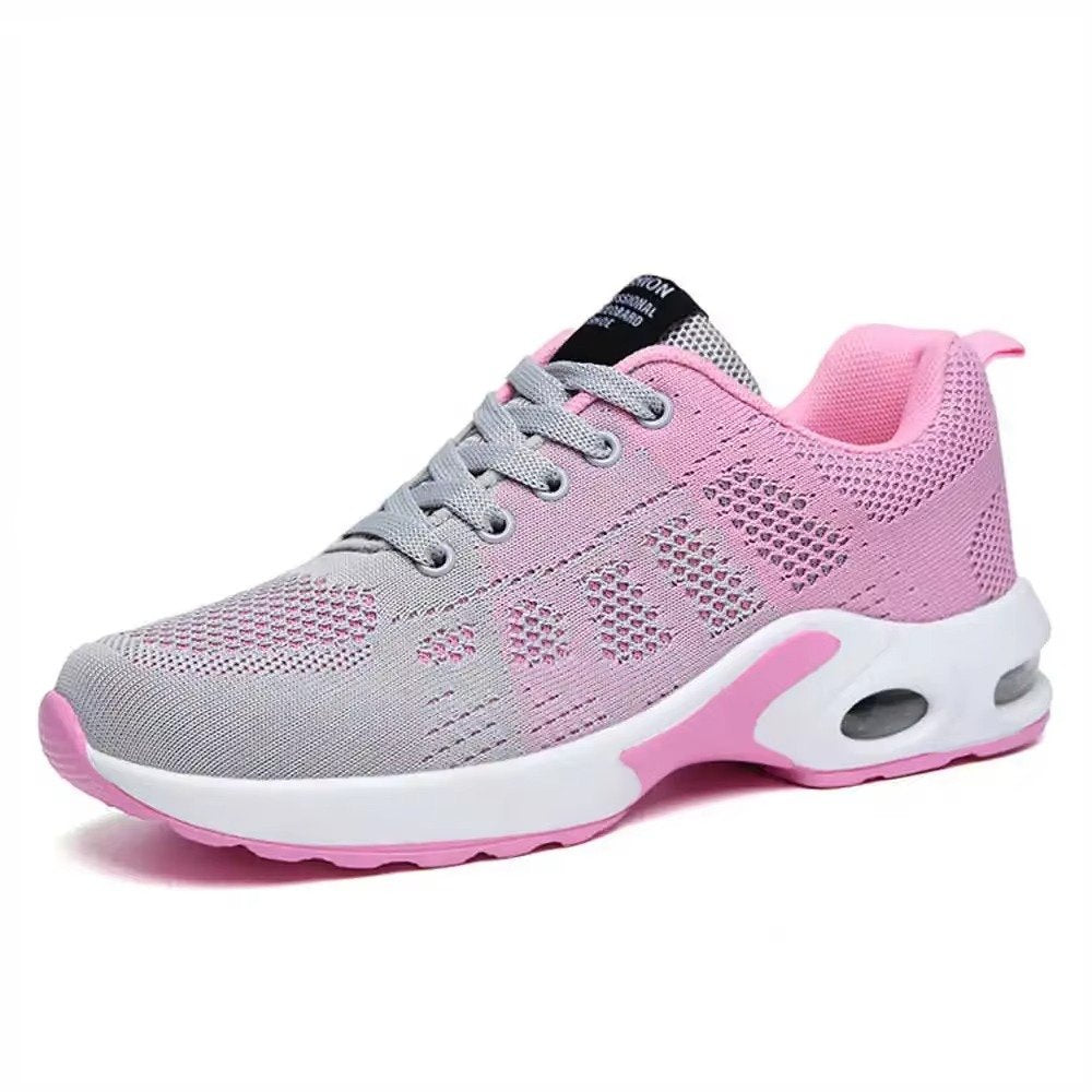 Women's Knit Running Lace-Up Platform Trainers - Pink Gray
