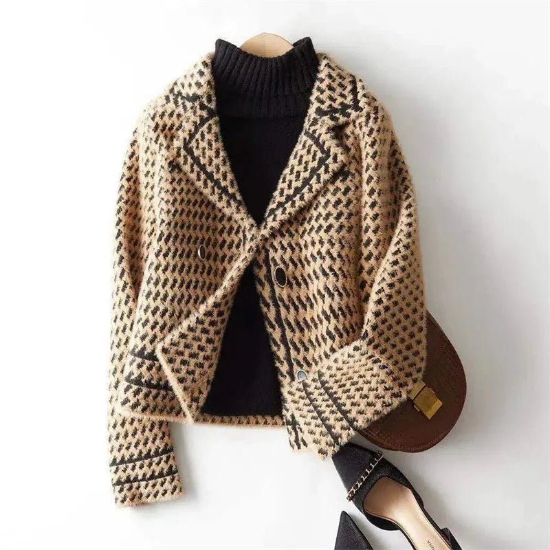 Women's Cropped Knit Blazer - Brown