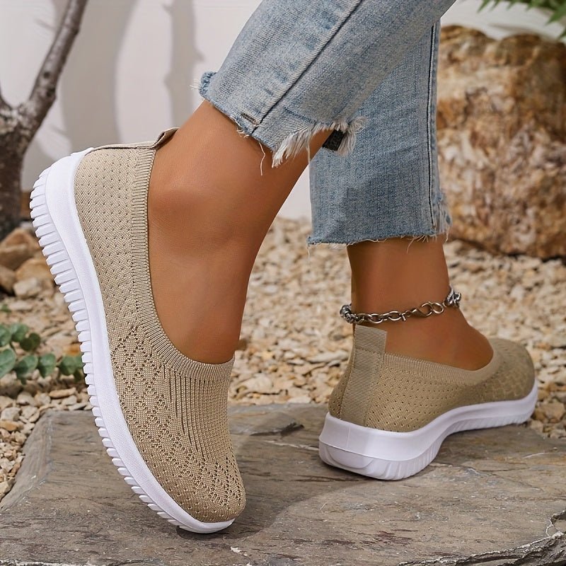 Women's Slip-On Knit Trainers - Apricot