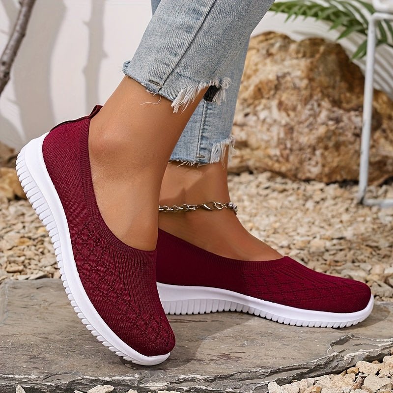 Women's Slip-On Knit Trainers - Red