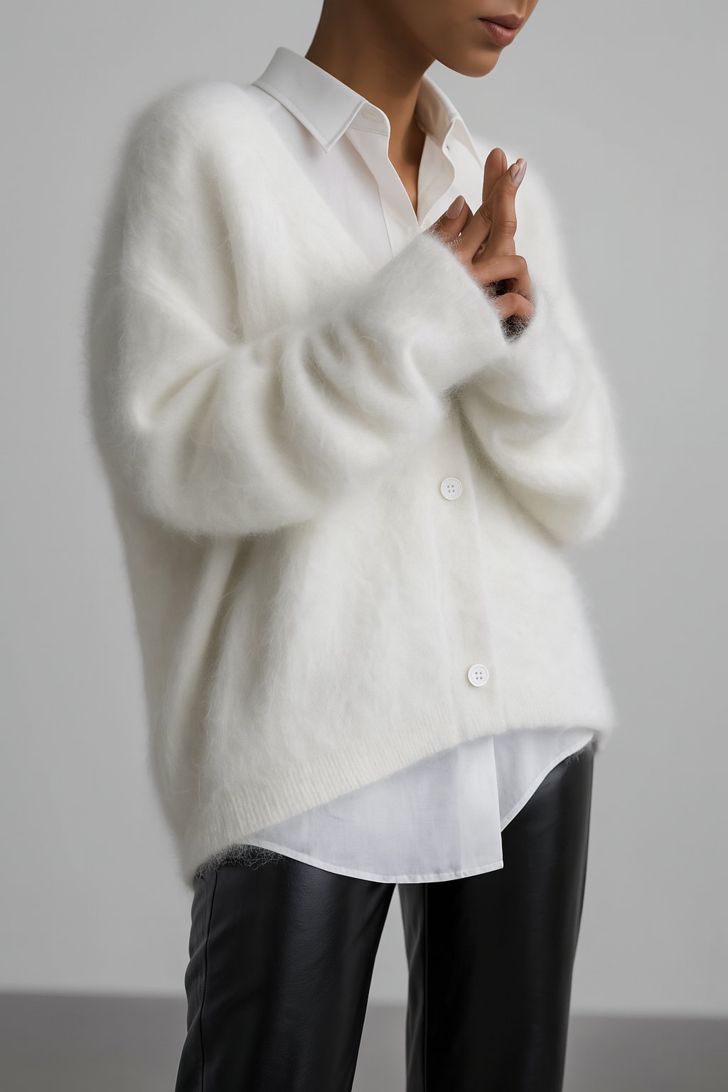 Women's Oversized V-Neck Cardigan - White