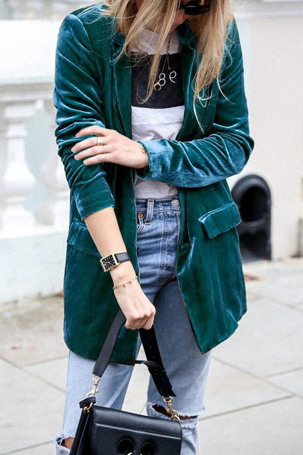 Women's Longline Velvet Blazer - Blue