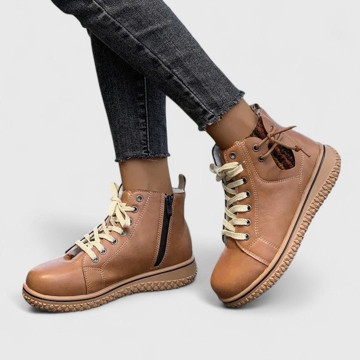Women's Faux Leather Ankle Boots - Light Brown