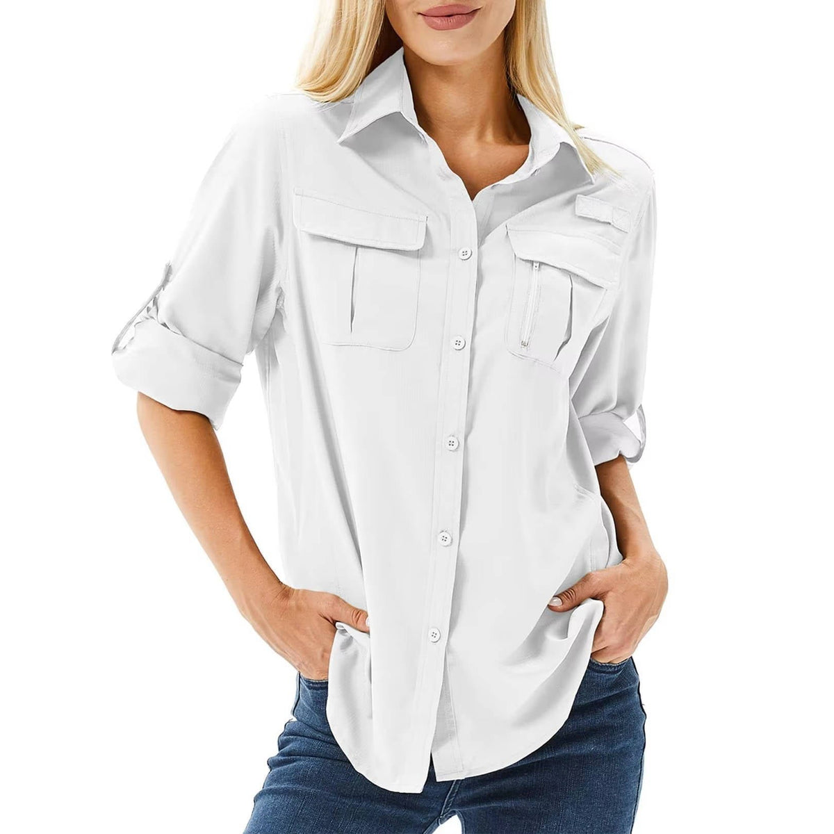 Women's Roll-Sleeve Safari Shirt - White