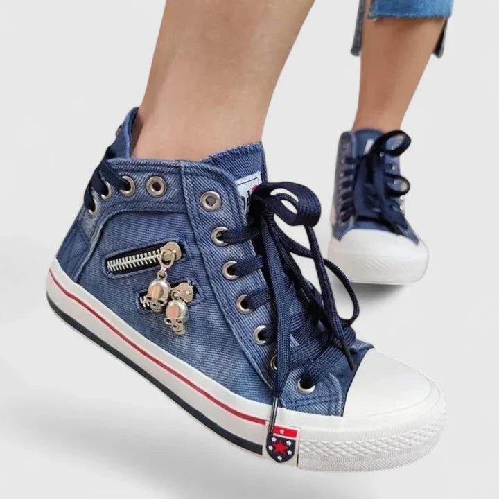 Women's Denim High-Top Trainers - Navy Blue