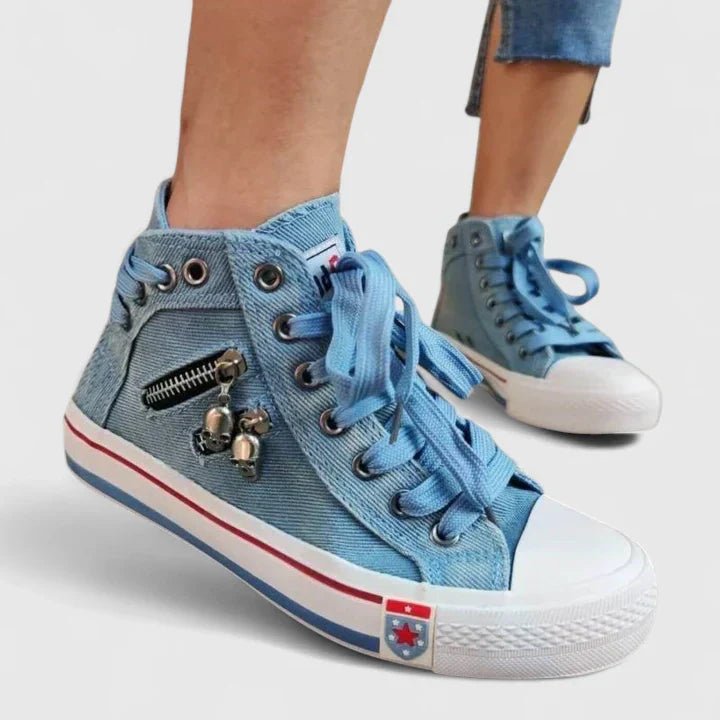 Women's Denim High-Top Trainers - Denim Blue