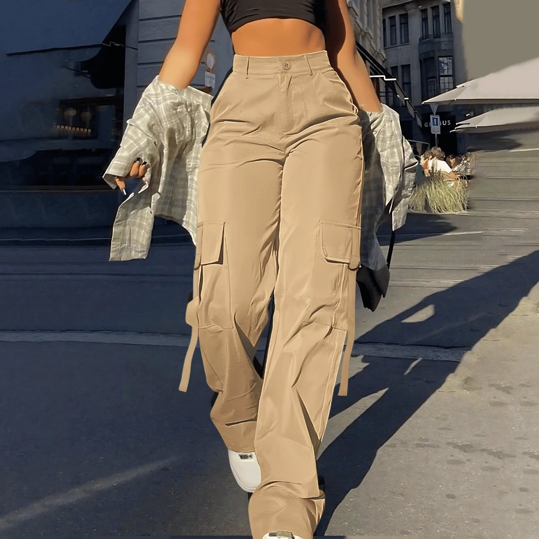 Women's Black High-Waisted Cargo Trousers - Khaki