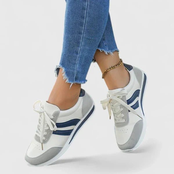 Women's Lace-Up Leather Trainers - Blue