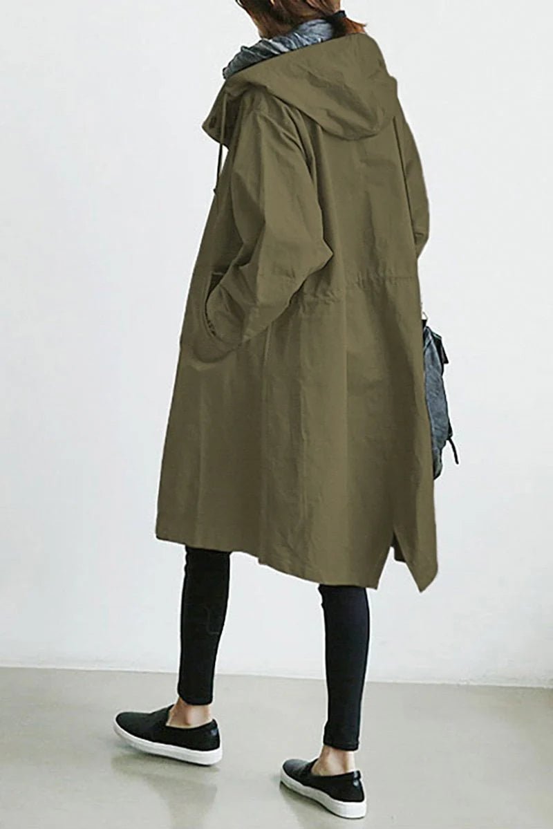 Women's Oversized Midi Hooded Longline Trench Coat - Army Green